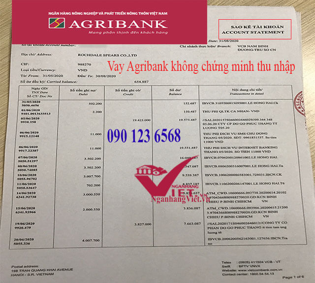 Vay ngân hàng Agribank không chứng minh thu nhập